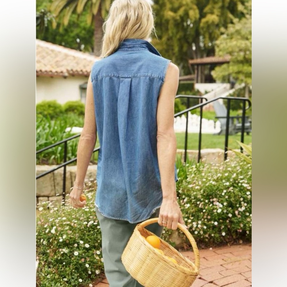 NWOT Frank and Eileen Frank & Eileen Fiona Sleeveless Shirt Stonewash Indigo - Picture 2 of 9